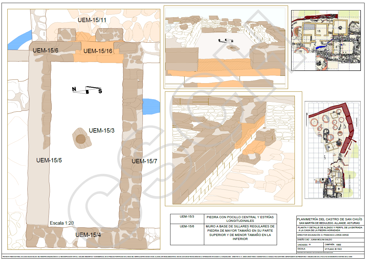 PLANTA, ALZADO Y PERFIL CASA PIEDRA HORADADA  PLAN, ELEVATION AND PROFILE OF "PIEDRA HORADADA" HOUSE